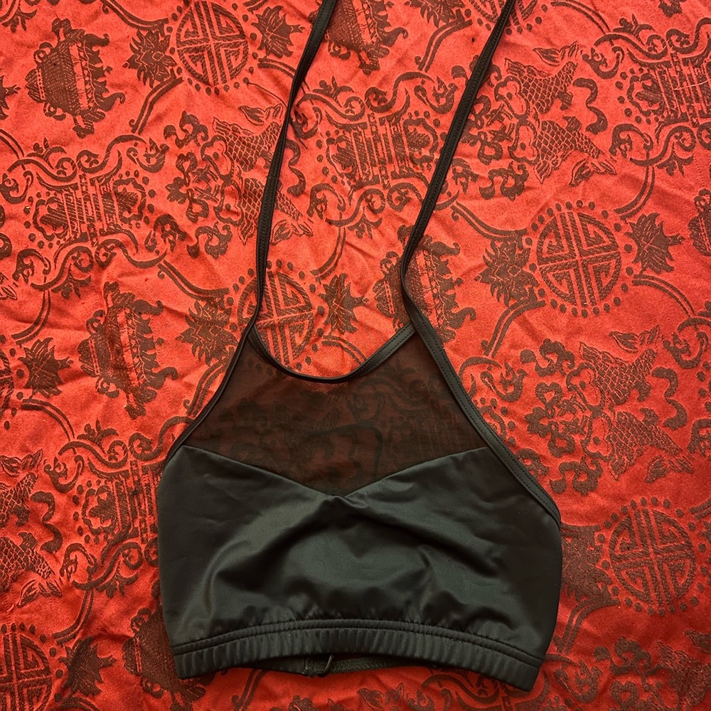 Capezio black silky spandex and mesh dance top